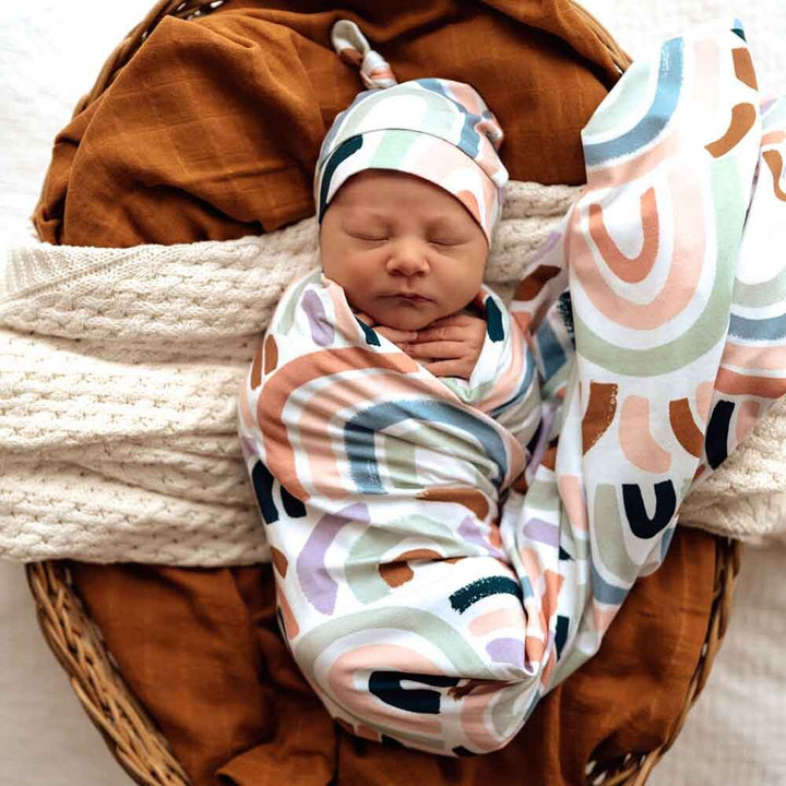 Baby Jersey Wrap & Beanie Set-Rainbow Baby