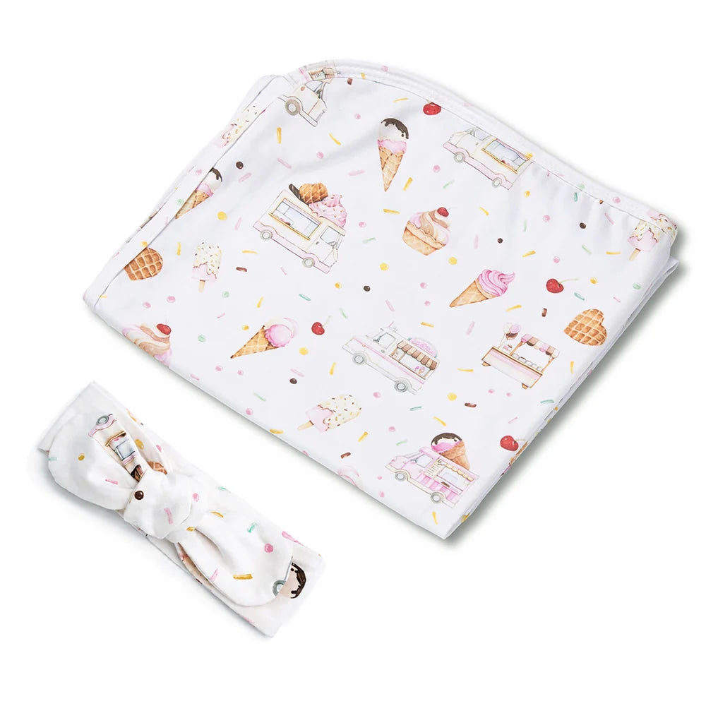 Snuggle Hunny Organic Jersey Wrap & Topknot Set - Ice Creams