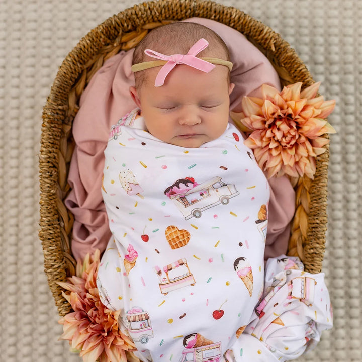 Snuggle Hunny Organic Jersey Wrap & Topknot Set - Ice Creams