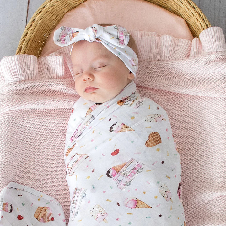 Snuggle Hunny Organic Jersey Wrap & Topknot Set - Ice Creams