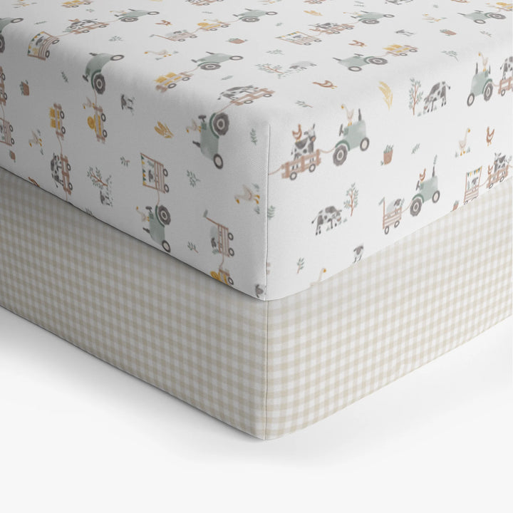 Living Textiles 2 Pack Cot Fitted Sheets - Tractor Ride