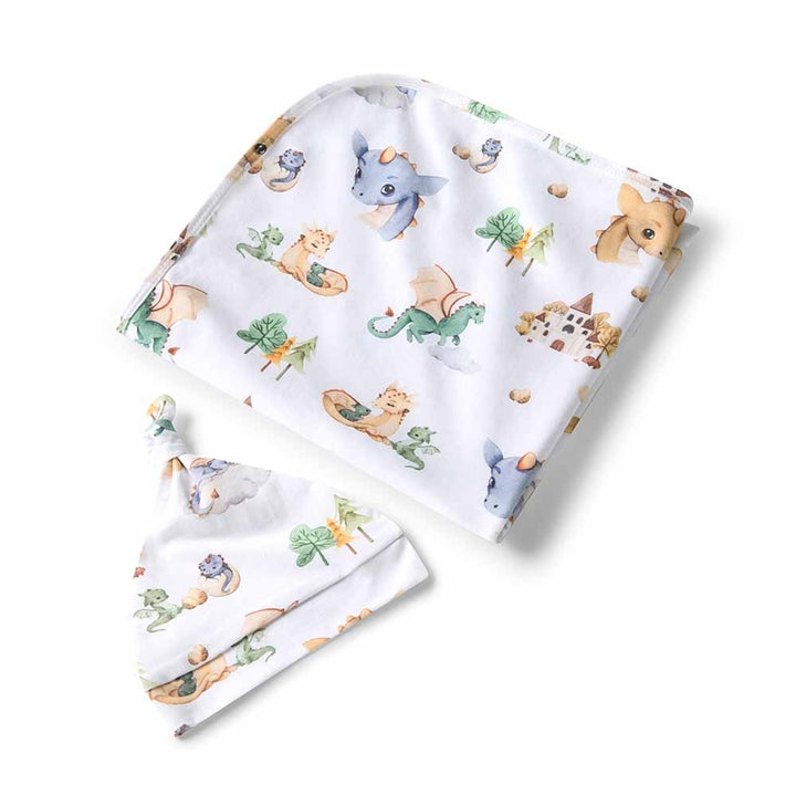 Organic Jersey Wrap & Beanie Set-Dragon