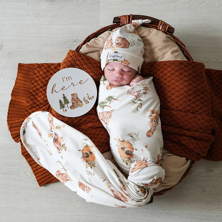 Baby Jersey Wrap & Beanie Set - Bears