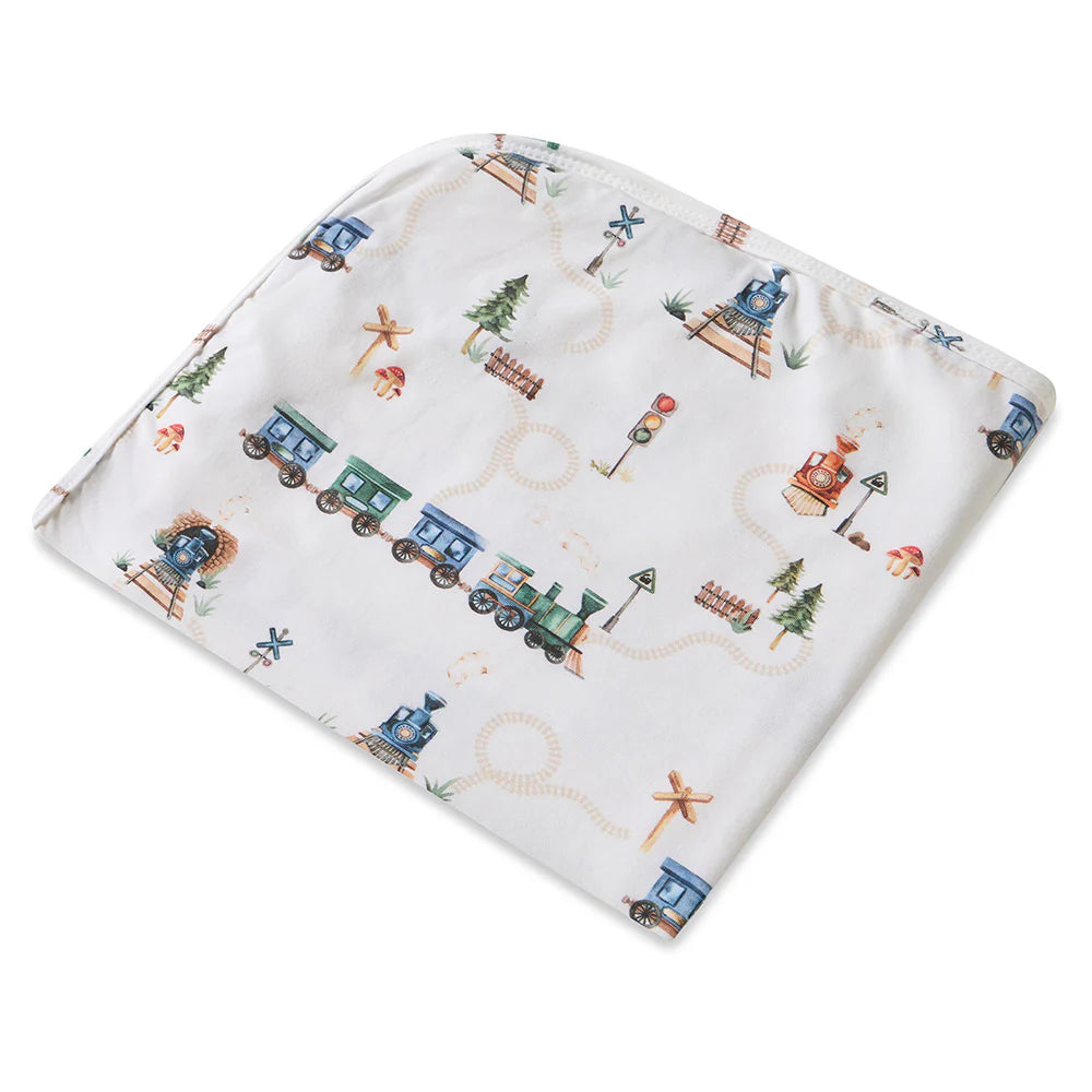 Baby Jersey Wrap & Beanie Set - Trains
