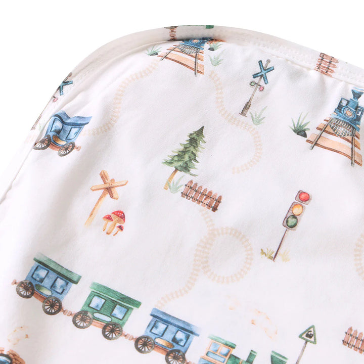 Baby Jersey Wrap & Beanie Set - Trains