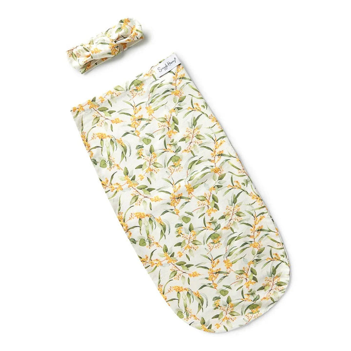 Organic Snuggle Swaddle & Topknot Set - Golden Wattle