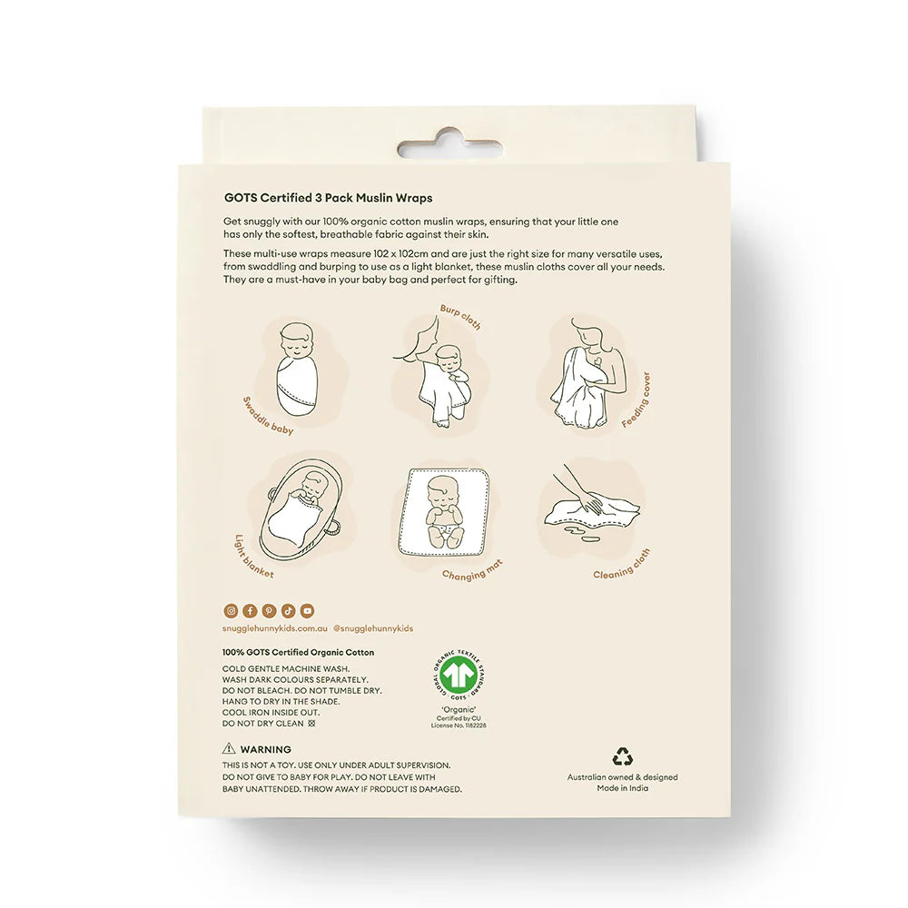 Snuggle Hunny Large Organic Muslin Wraps 3 Pack - Diggers/Olive/Bronze