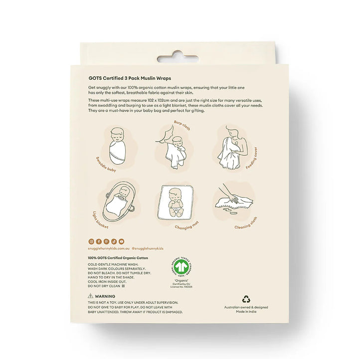 Snuggle Hunny Large Organic Muslin Wraps 3 Pack - Diggers/Olive/Bronze