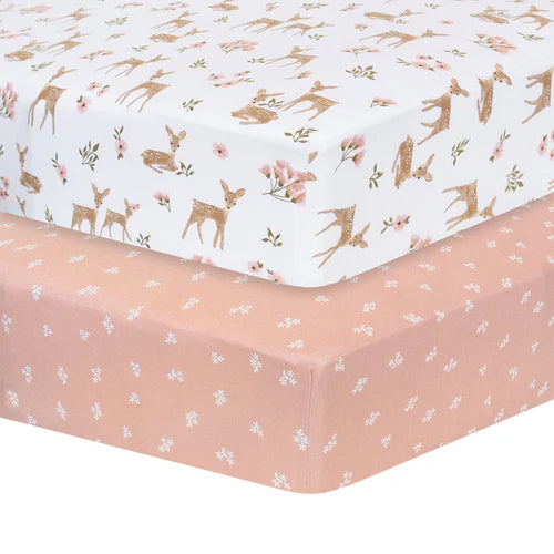 LIVING TEXTILES  2PK JERSEY COT FITTED SHEET - SOPHIA'S GARDEN