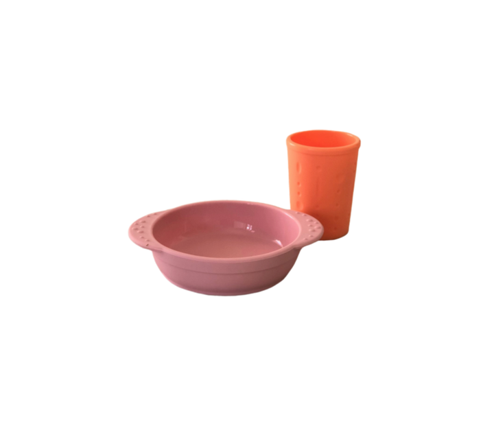 Little Woods NON-TOXIC SILICONE BOWL AND CUP SET Pink and Coral