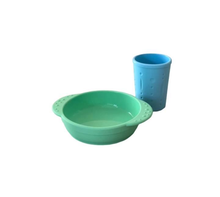 Little Woods NON-TOXIC SILICONE BOWL AND CUP SET Mint and Duck Egg Blue