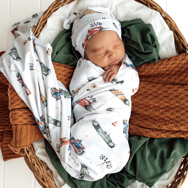 Organic Jersey Wrap & Beanie Set - Little Racers