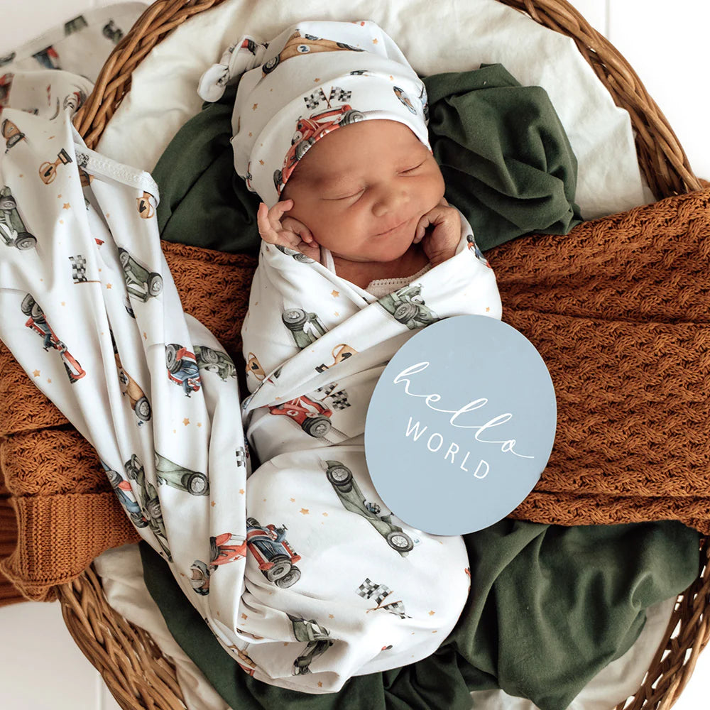 Organic Jersey Wrap & Beanie Set - Little Racers
