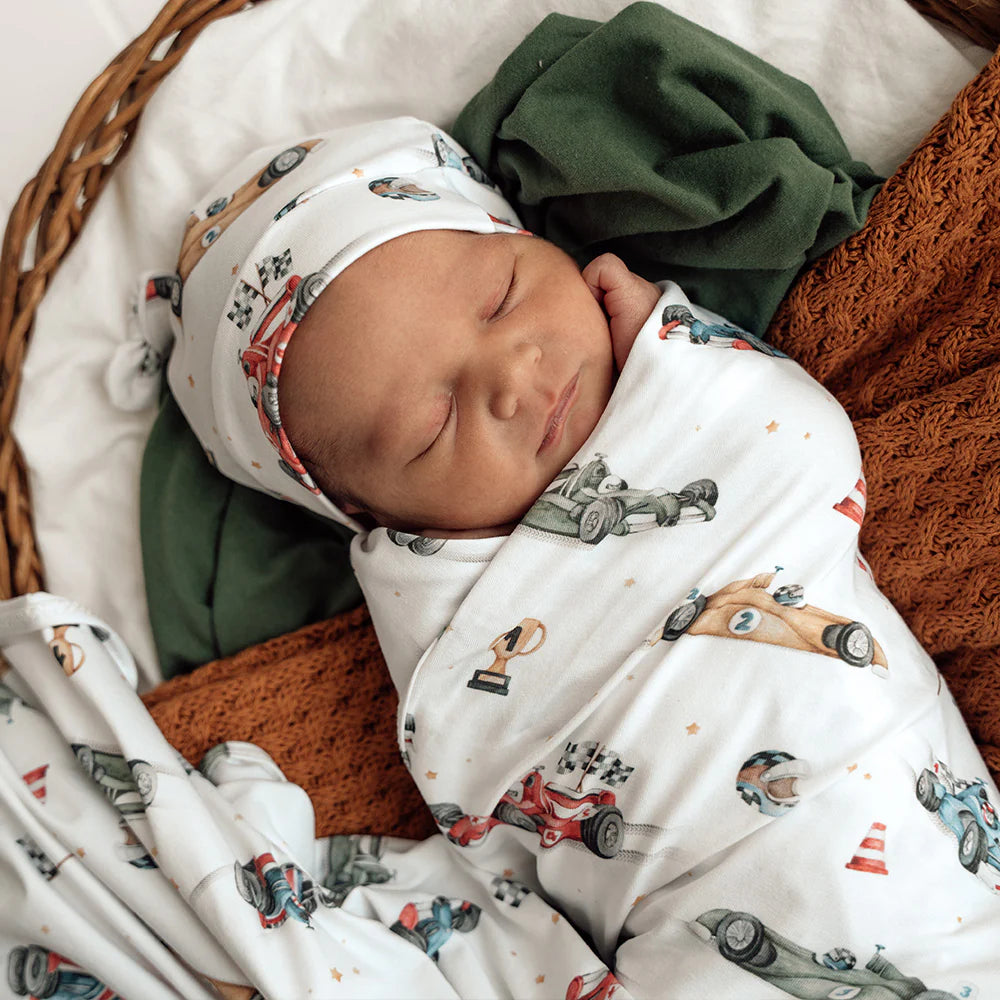 Organic Jersey Wrap & Beanie Set - Little Racers