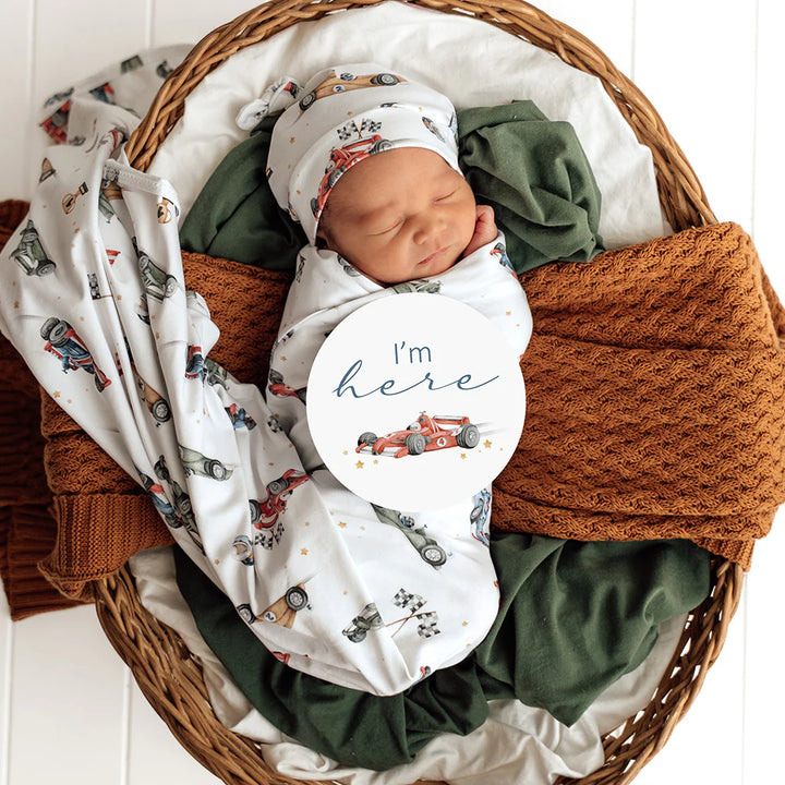 Organic Jersey Wrap & Beanie Set - Little Racers