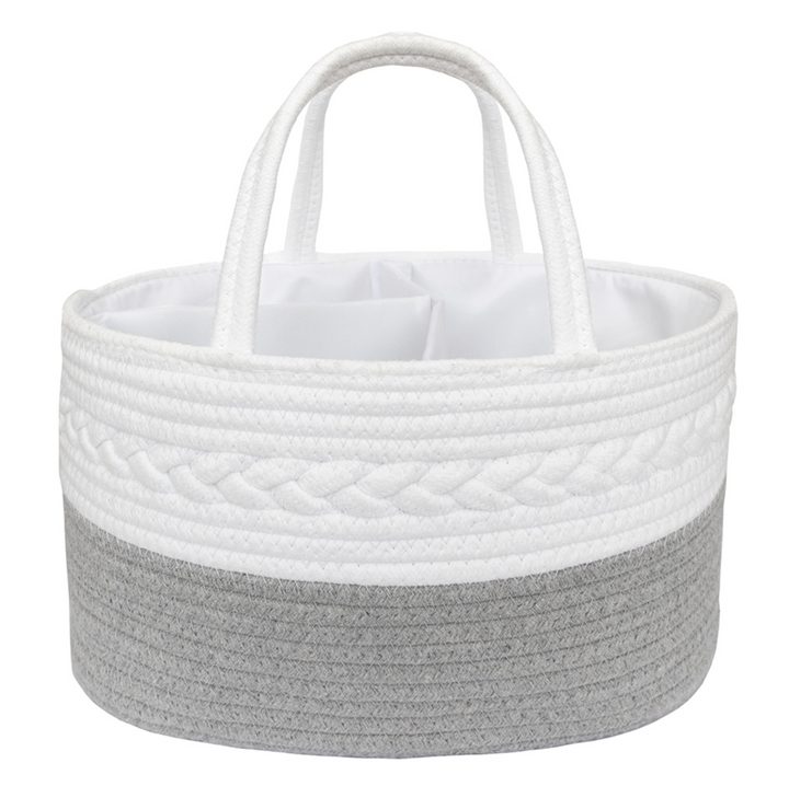 Living Textiles 100% Cotton Rope Nappy Caddy  with divider-White/Grey