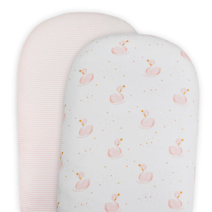 2 Pack Moses/Pram Fitted Sheets - Swan/Pink Stripe