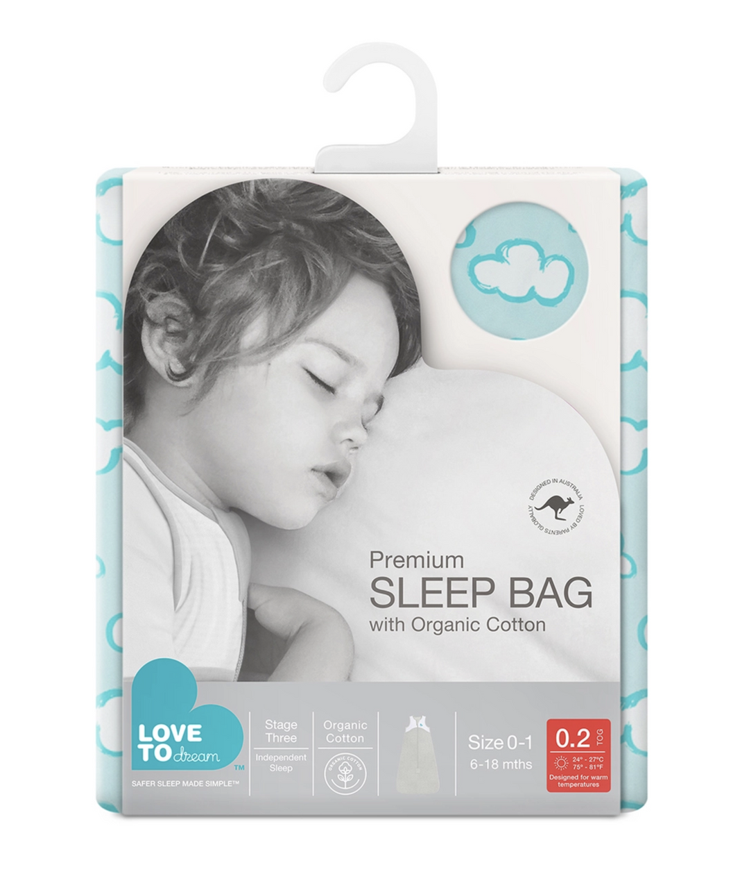 Organic Sleep Bag Lite 0.2 TOG-Turquoise Clouds