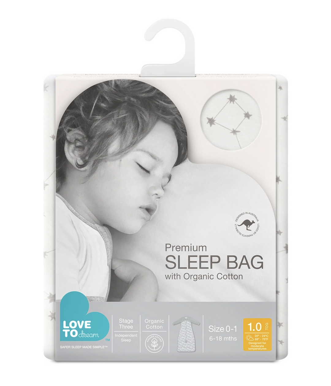 Sleep Bag Organic 1.0 TOG-White Stellar(LONG SLEEVE)