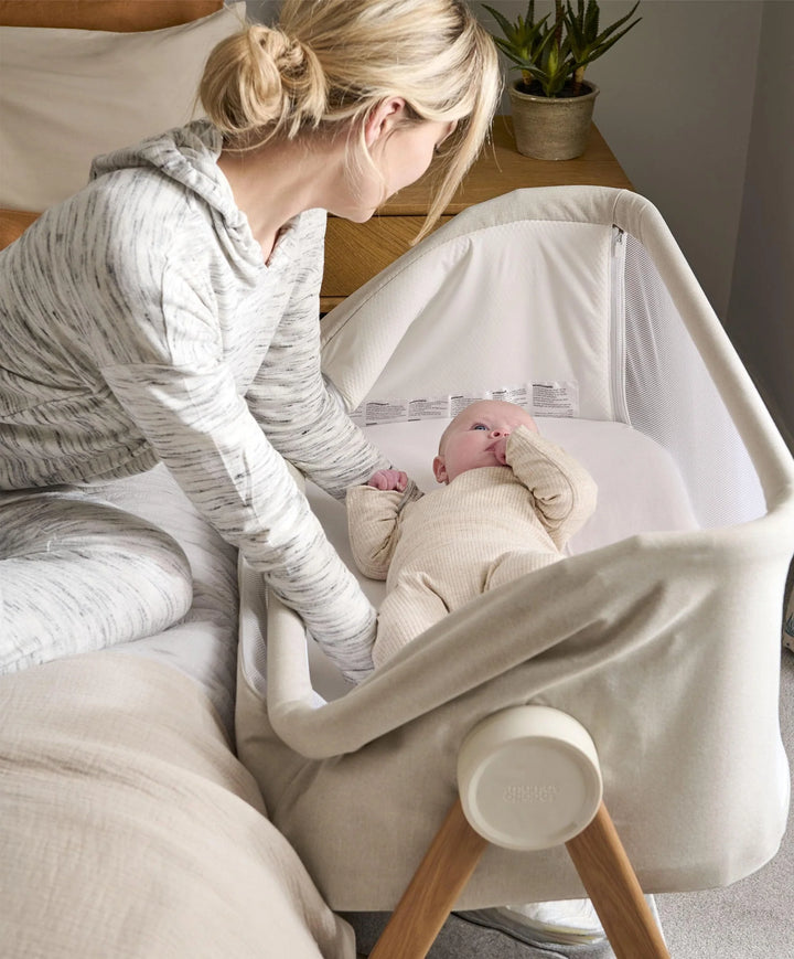 Mamas & Papas Lua V2 Bedside Cot - Fawn