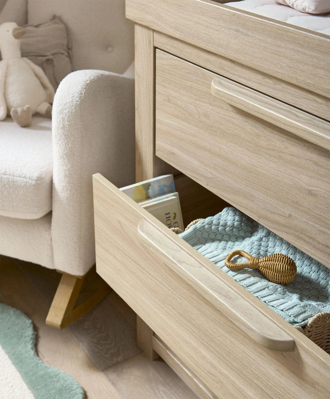 Mamas & Papas Franklin Cotbed Set With Essential Spring Cotbed Mattress (5 Pieces) - Light oak