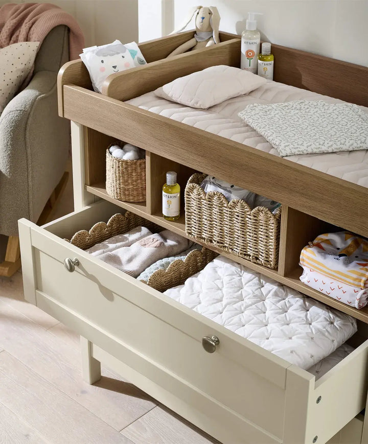 Mamas & Papas Harwell 5 Piece Set(Cotbed, Dresser Changer, Mattress, Fitted Sheets & Mattress Protector) - Cashmere