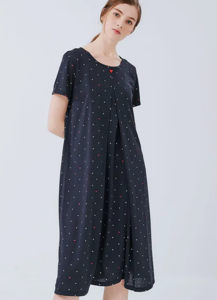 Mickey Dotty Maternity & Nursing Pyjama Dress-Navy
