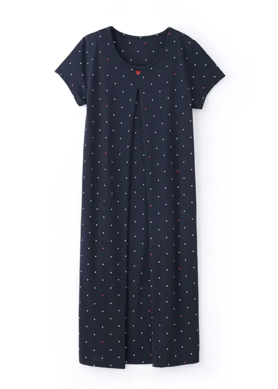 Mickey Dotty Maternity & Nursing Pyjama Dress-Navy