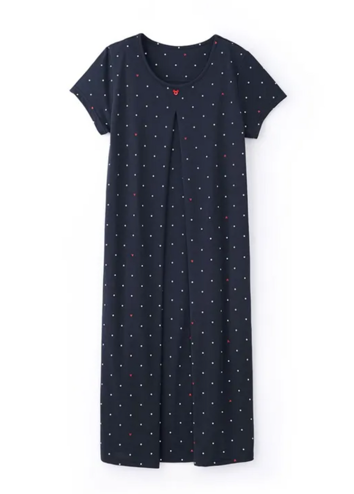 Mickey Dotty Maternity & Nursing Pyjama Dress-Navy