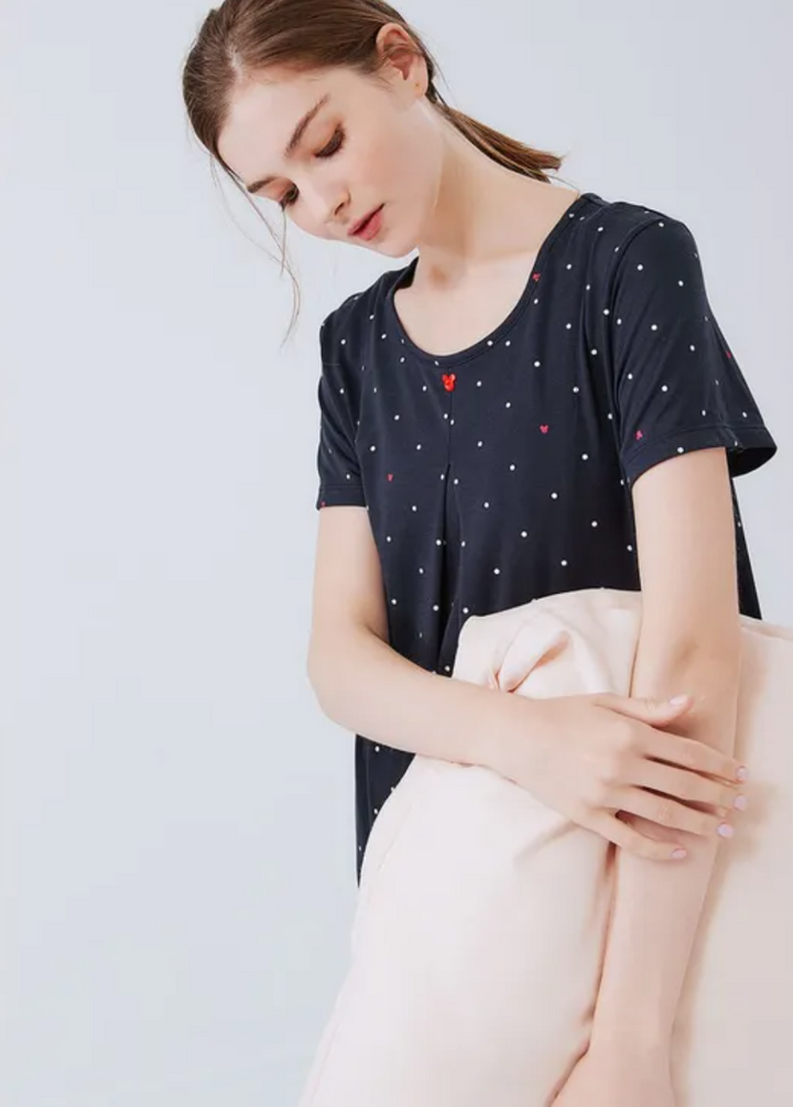 Mickey Dotty Maternity & Nursing Pyjama Dress-Navy