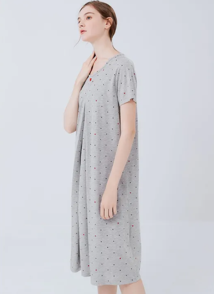 Mickey Dotty Maternity & Nursing Pyjama Dress-Grey