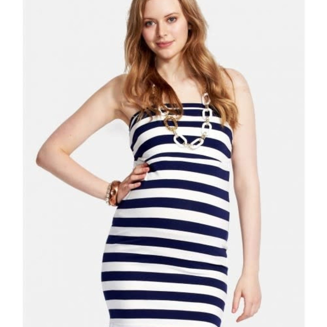 Telescopic Maternity Dress Navy/White