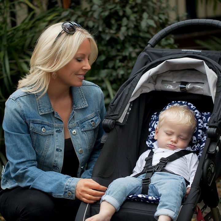 Outlookbaby Pram Liner with built in head support Navy Elephants