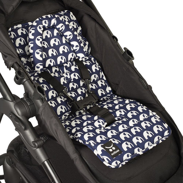 Outlookbaby Pram Liner with built in head support Navy Elephants