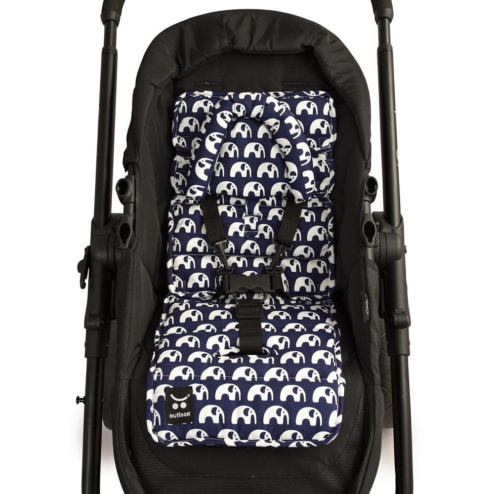 Outlookbaby Pram Liner with built in head support Navy Elephants