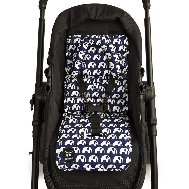 Outlookbaby Pram Liner with built in head support Navy Elephants