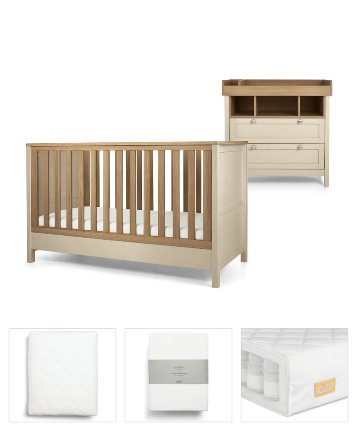Mamas & Papas Harwell 5 Piece Set(Cotbed, Dresser Changer, Mattress, Fitted Sheets & Mattress Protector) - Cashmere