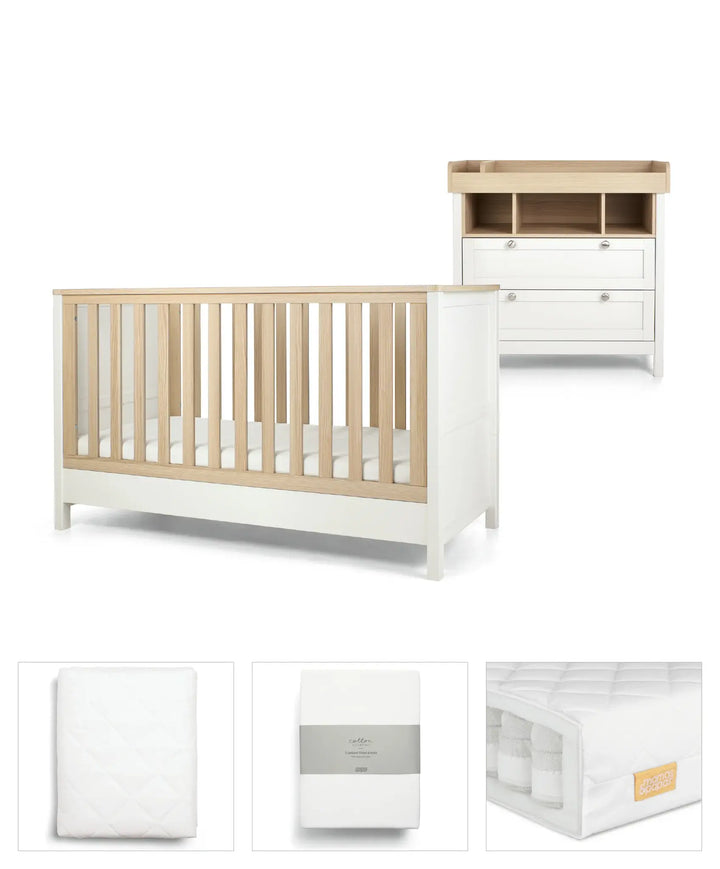 Mamas & Papas Harwell 5 Piece Set (Cotbed, Dresser Changer, Mattress, Fitted Sheets & Mattress Protector) - White