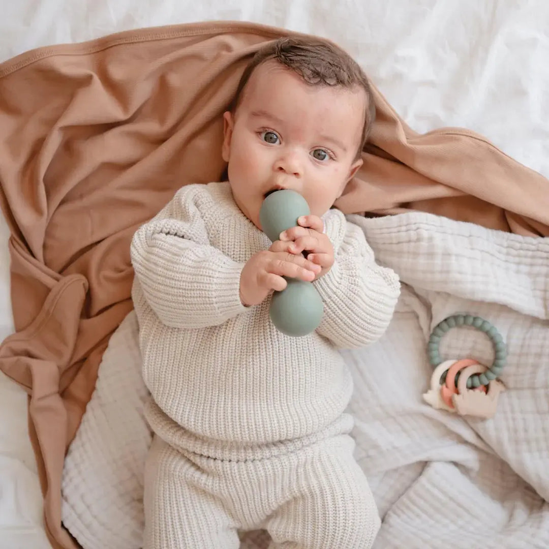 Mushie Silicone Baby Rattle Toy DRIED THYME