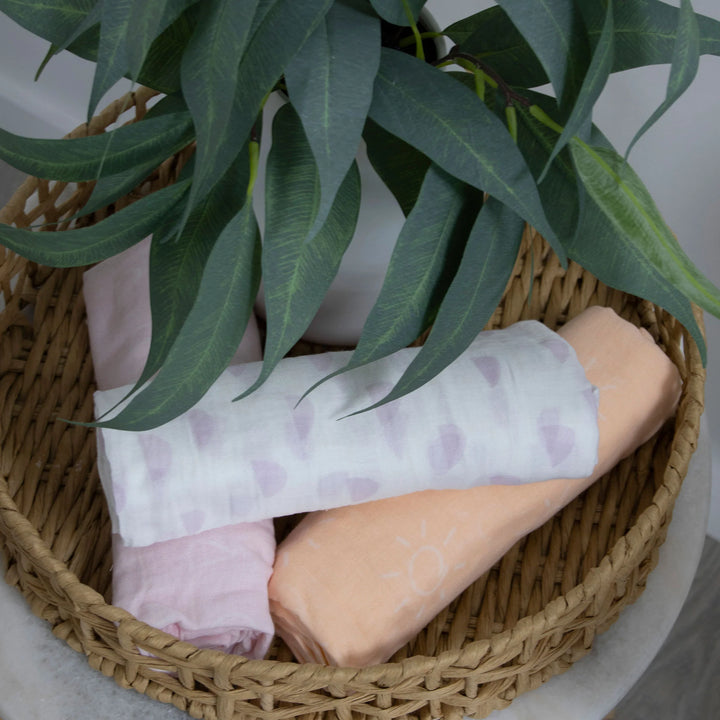 Bubba Blue Nordic 3pk Muslin Wraps Peach/Lilac