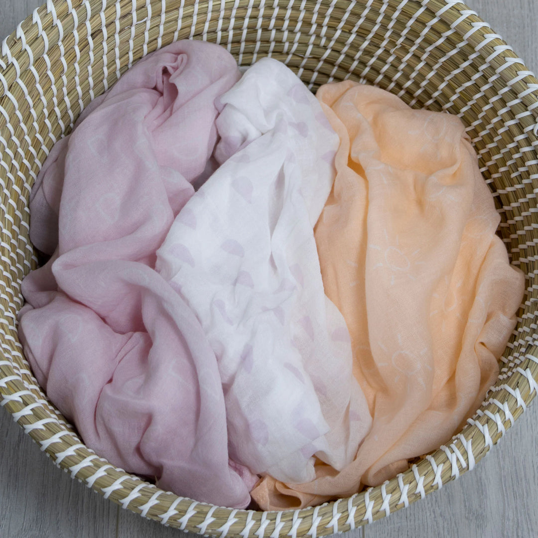 Bubba Blue Nordic 3pk Muslin Wraps Peach/Lilac