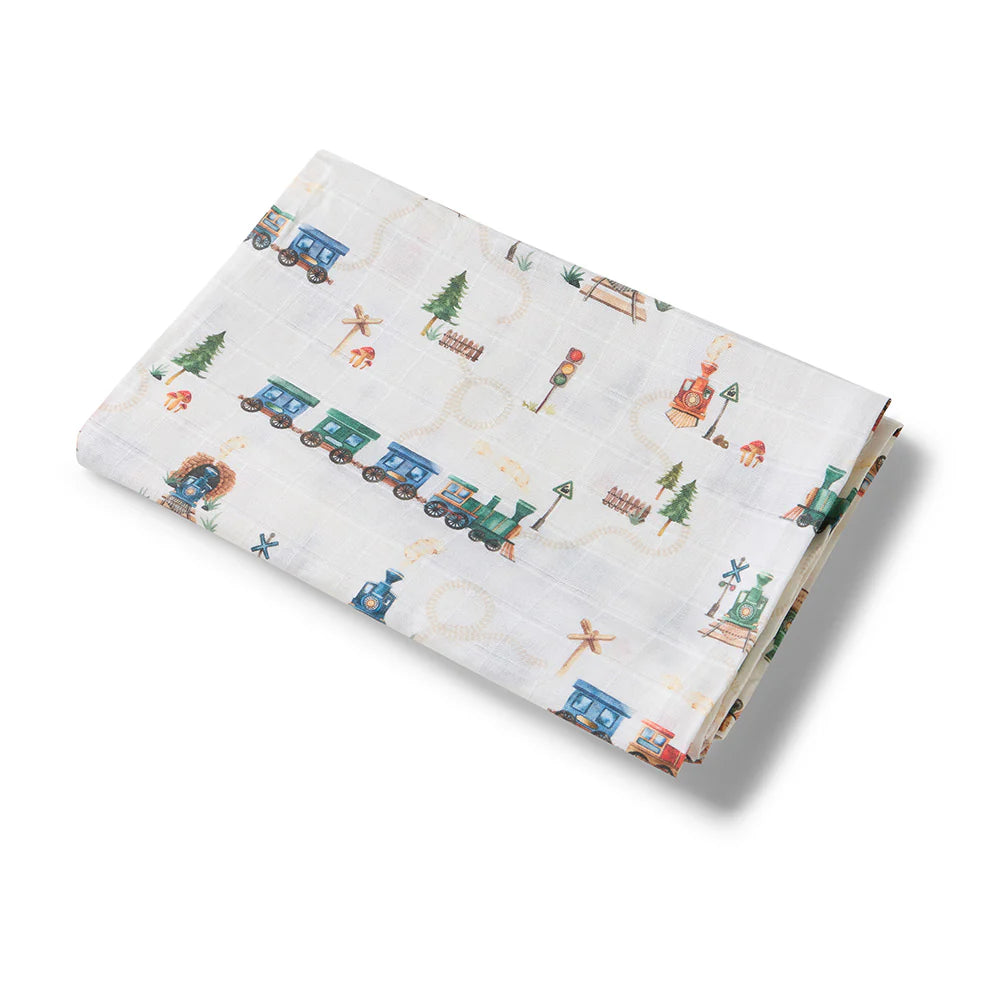 Organic Muslin Wrap - Trains