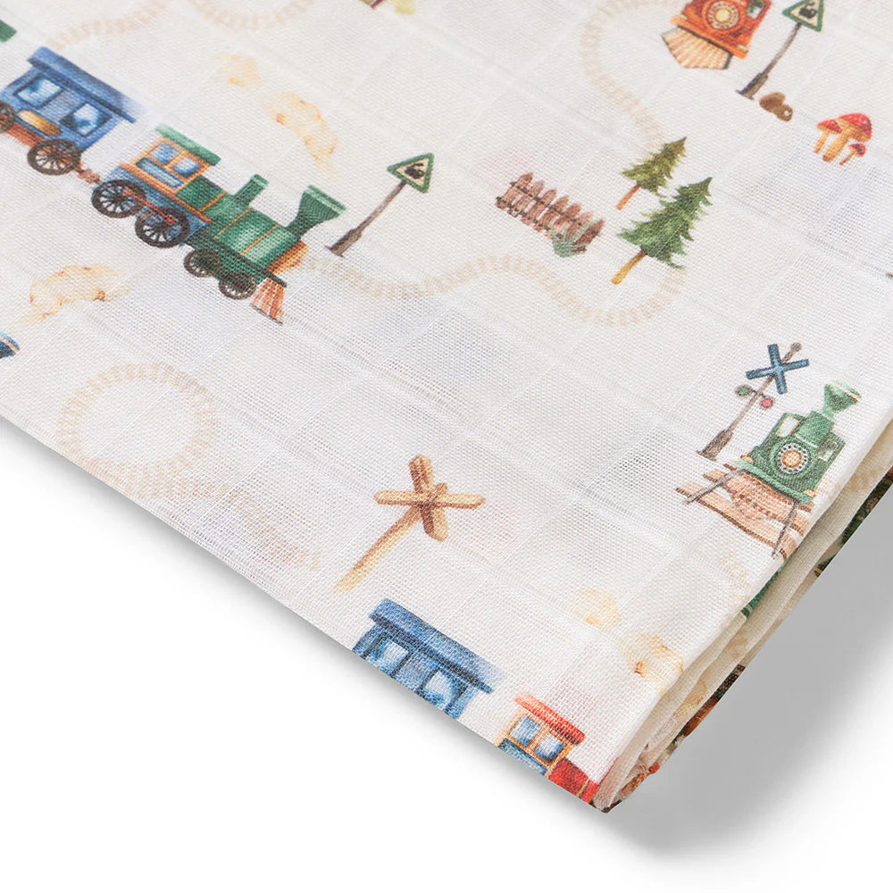 Organic Muslin Wrap - Trains