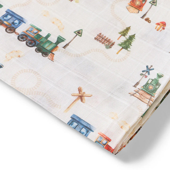 Organic Muslin Wrap - Trains