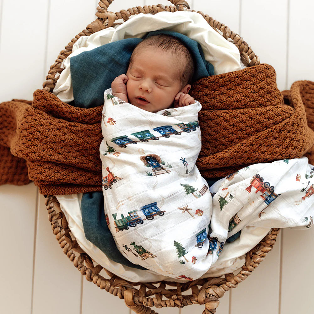 Organic Muslin Wrap - Trains