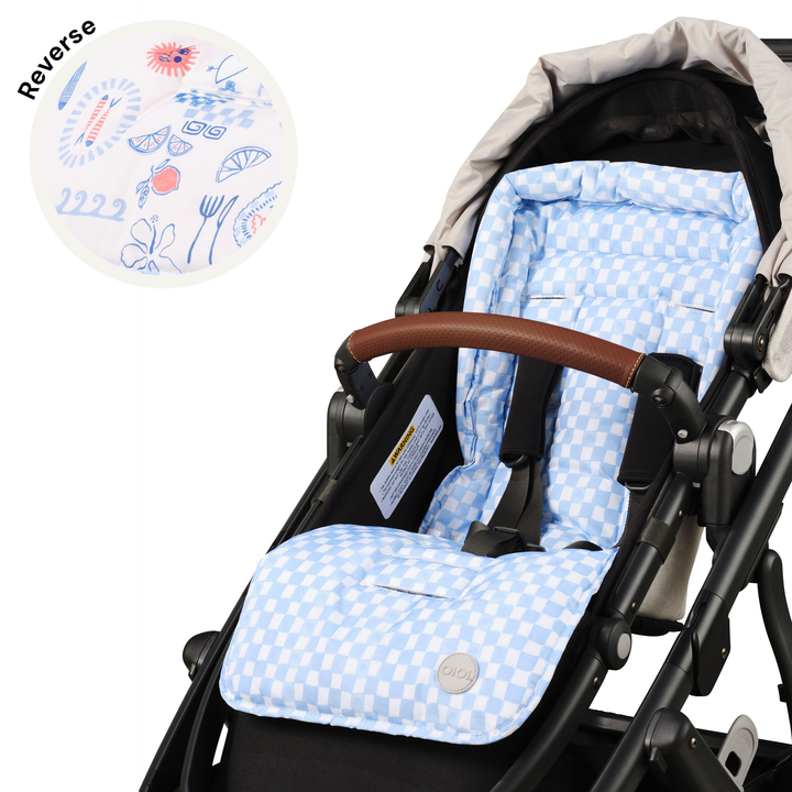 OiOi Reversible pram liner - Mediterranean/Blue Check