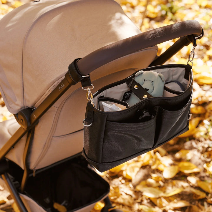 OiOi Signature Pram Caddy - Black Dimple Vegan Leather