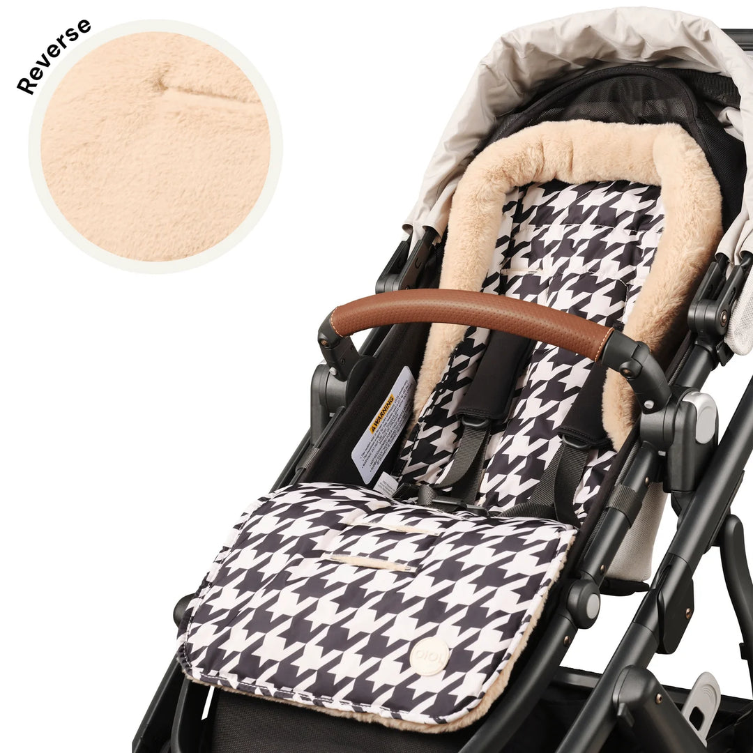 OiOi Cozy Fleece Pram Liner - Houndstooth/Faux Fur