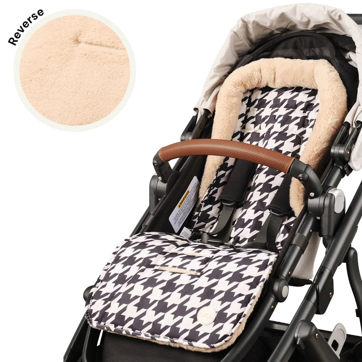 OiOi Cozy Fleece Pram Liner - Houndstooth/Faux Fur