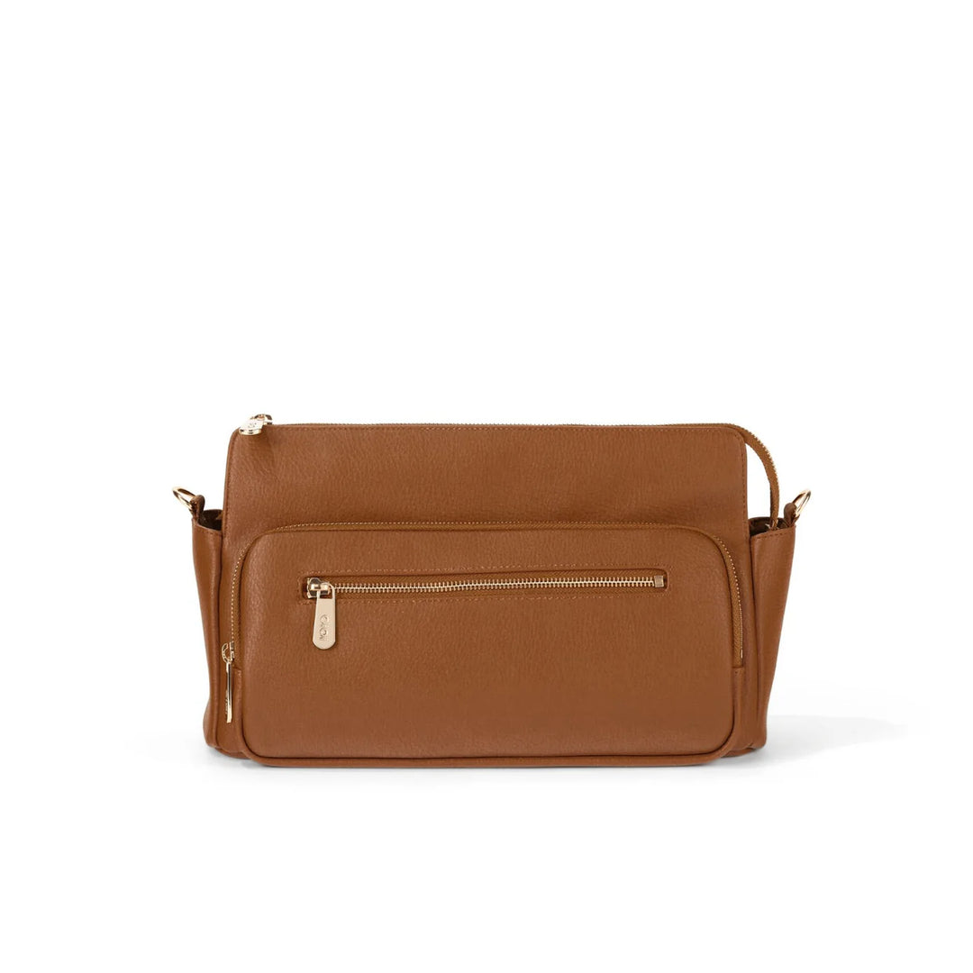 OiOi Multitasker Pram Caddy 2.0 - Chestnut Brown Vegan Leather
